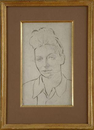 Appraisal: GEORGE BIDDLE - WOMAN WITH POMPADOUR Ink and charcoal portrait