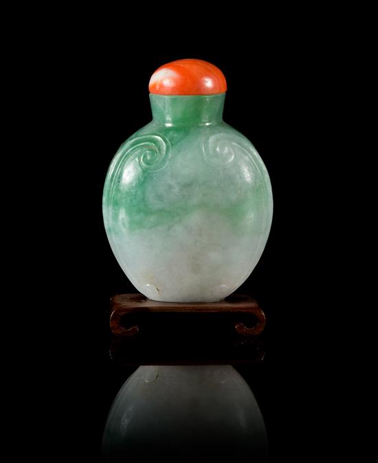 Appraisal: Sale Lot An Apple Green and Celadon Jadeite Snuff Bottle