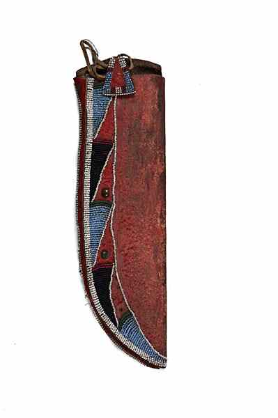 Appraisal: Crow Beaded Parfleche Knife Sheath thread and sinew-sewn with beadwork