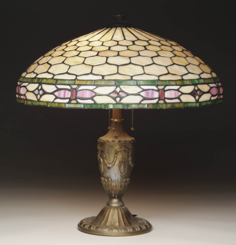 Appraisal: LEADED GLASS TABLE LAMP Wonderful leaded glass table lamp has