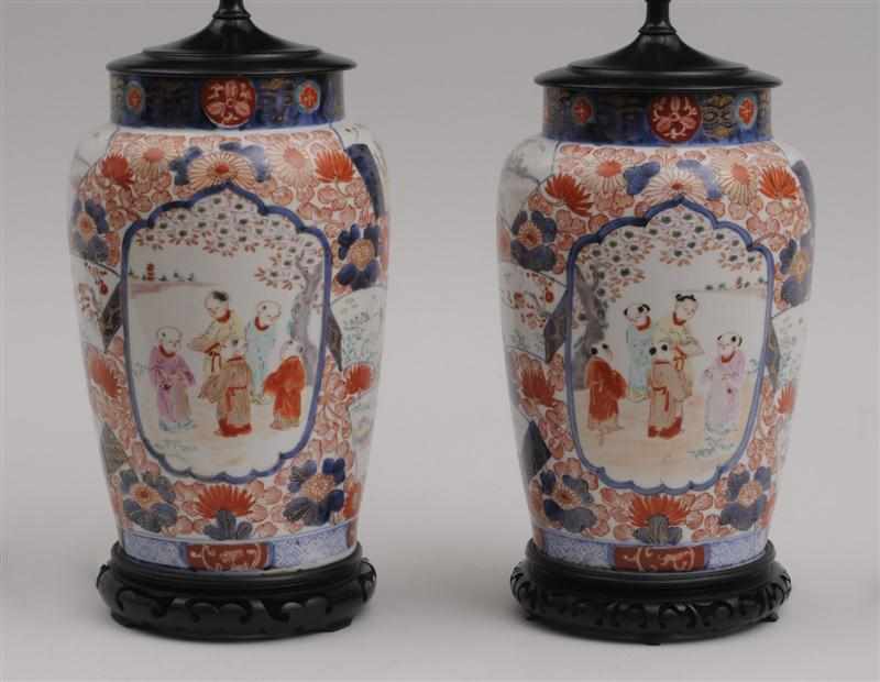 Appraisal: PAIR OF JAPANESE IMARI PORCELAIN VASES MOUNTED AS LAMPS Each