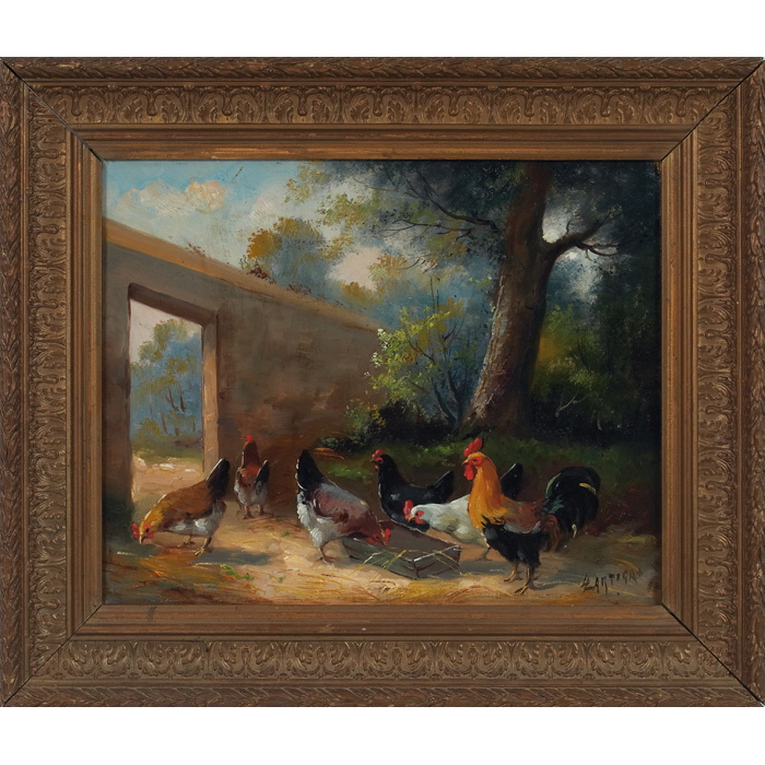 Appraisal: Louis Lartigau French th th century ''Chickens '' c oil