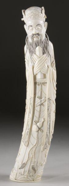 Appraisal: Large Asian Ivory Figural Carving signature on underside fashioned from