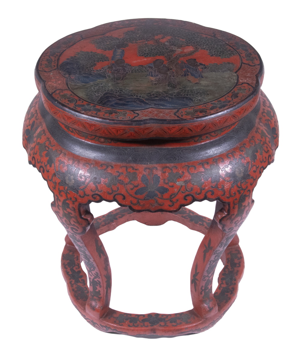 Appraisal: CHINESE RED LACQUER TABOURET STAND A Low Stand having a