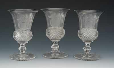 Appraisal: A Set of Three Irish Armorial Cut Crystal Goblets O'Grady