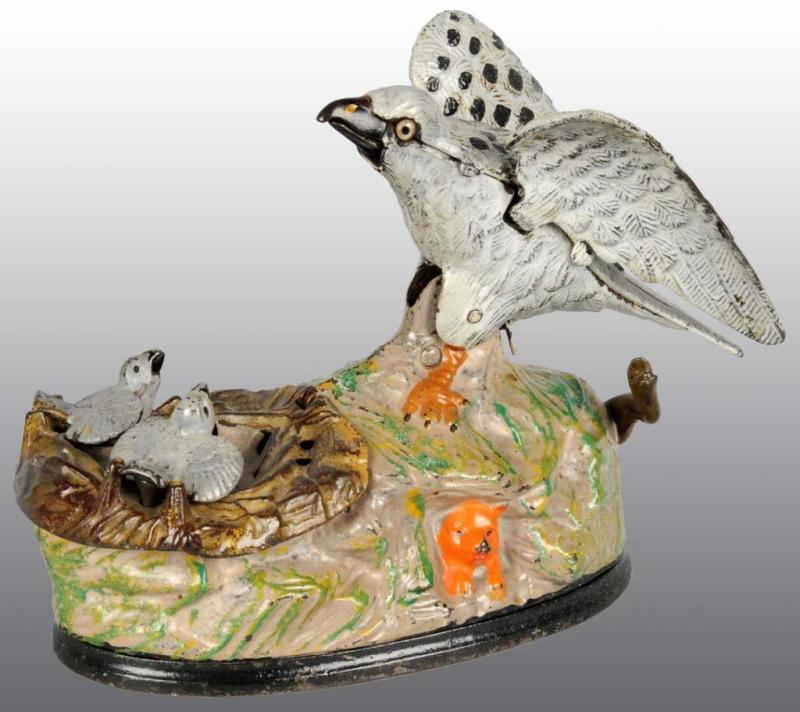 Appraisal: Cast Iron Eagle Eaglets Mechanical Bank Description Manufactured by J