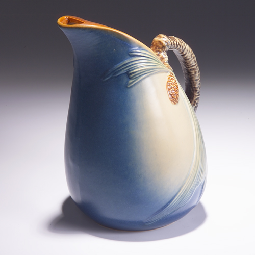 Appraisal: ROSEVILLE Blue Pine Cone pitcher - Burst bubble to ice