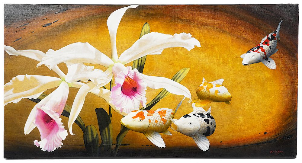 Appraisal: Charley Brown 'Koi Orchids' Acrylic on Canvas Charley Brown U