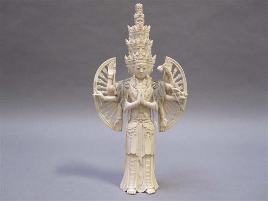 Appraisal: INDIAN CARVED IVORY FIGURE OF A ROBED GODDESS th C