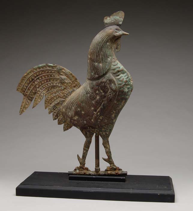 Appraisal: COPPER ROOSTER WEATHERVANE Antique weathervane shows a standing rooster with