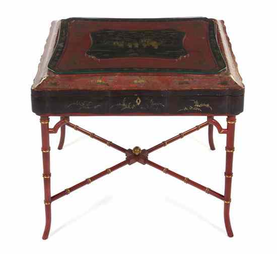 Appraisal: A Chinese Export Lacquered Work Table having a rectangular hinged