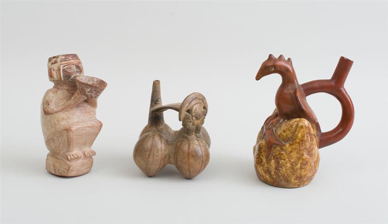 Appraisal: TWO MEXICAN POTTERY VESSELS Together with a pottery ritual figure