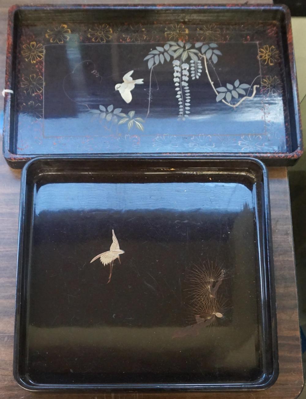 Appraisal: TWO JAPANESE BLACK LACQUER TRAYSTwo Japanese Black Lacquer Trays