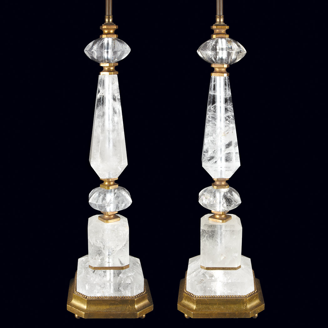 Appraisal: Pair of Rock Crystal Lamps Each of columnar form Height