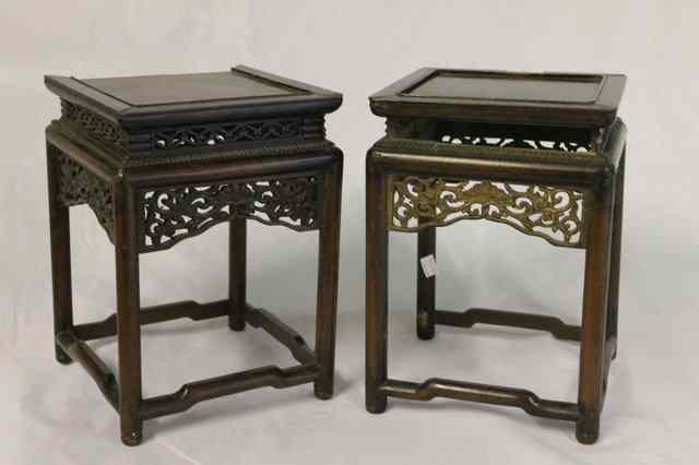 Appraisal: A PAIR OF CHINESE HARDWOOD SQUARE SMALL URN STANDS with