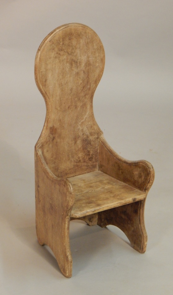 Appraisal: A Victorian pine child's chair with indistinct poker work decoration