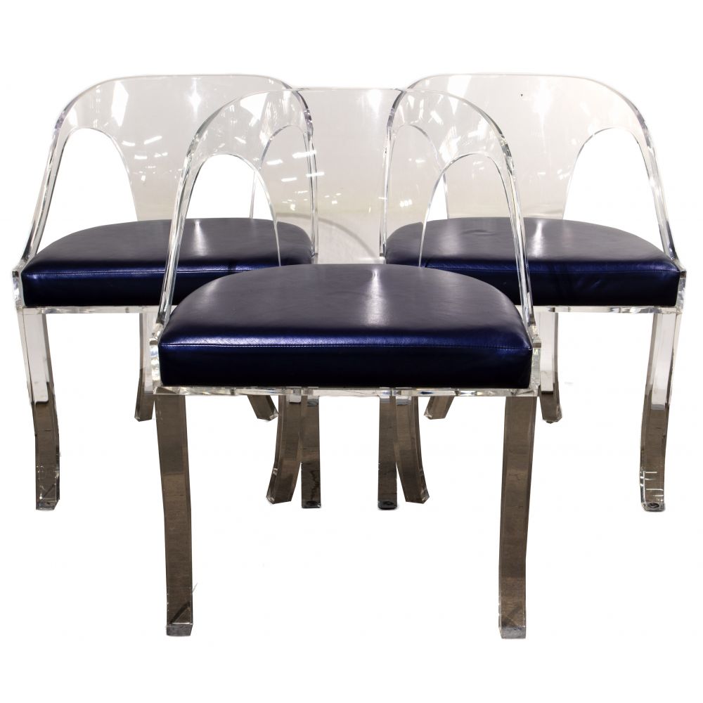 Appraisal: CHELSEA HOUSE LUCITE AND LEATHER WILLIAMS CHAIR COLLECTION dining chairs