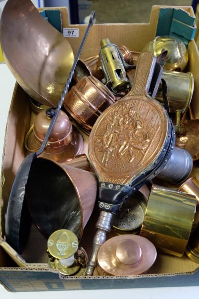 Appraisal: A collection of old brass and copper ware including Miners