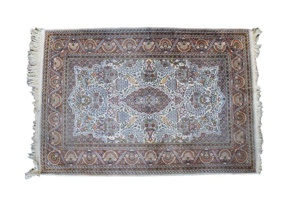 Appraisal: PERSIAN SILK RUGbeige field ' x ' Condition