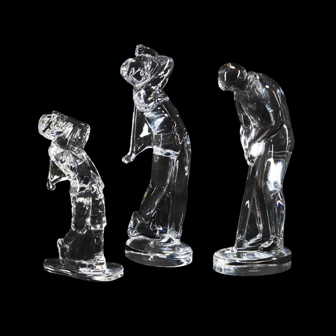 Appraisal: THREE GOLF FIGURINES BACCARAT WATERFORD CRYSTAL Collection of three colorless