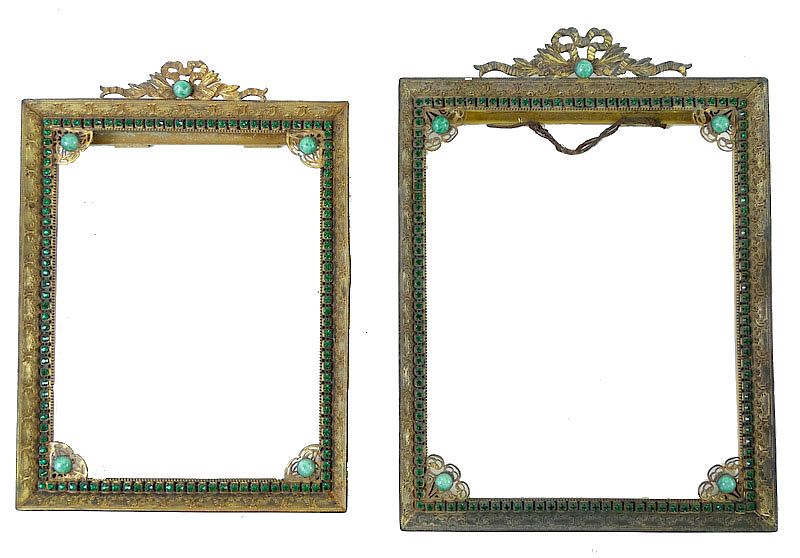 Appraisal: French Pair of Jeweled Bronze Gem Stone Frames French Pair