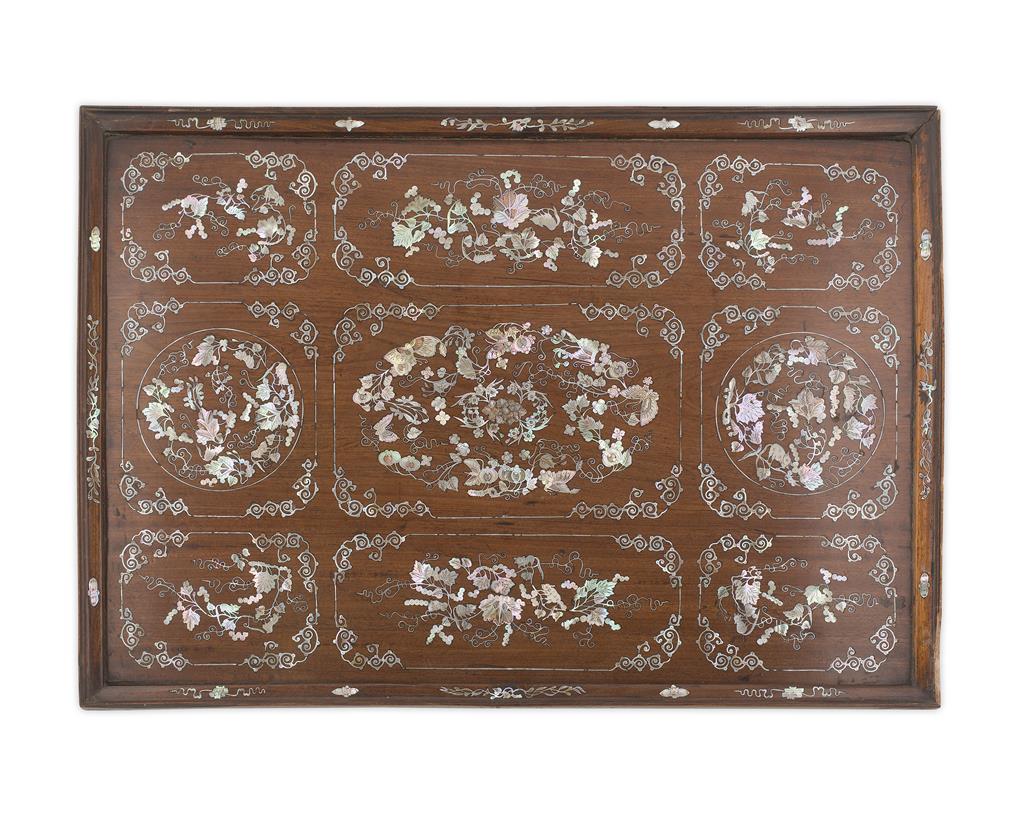 Appraisal: CHINESE HARDWOOD AND MOTHER OF PEARL INLAID TRAY TH CENTURY