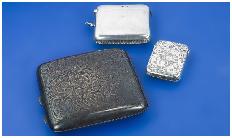 Appraisal: Silver Vesta Cases in total engraved hallmark Birmingham Large Plain