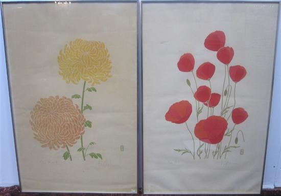 Appraisal: CHUVINERS Pair of colored lithographs of flowers Signed numbered below