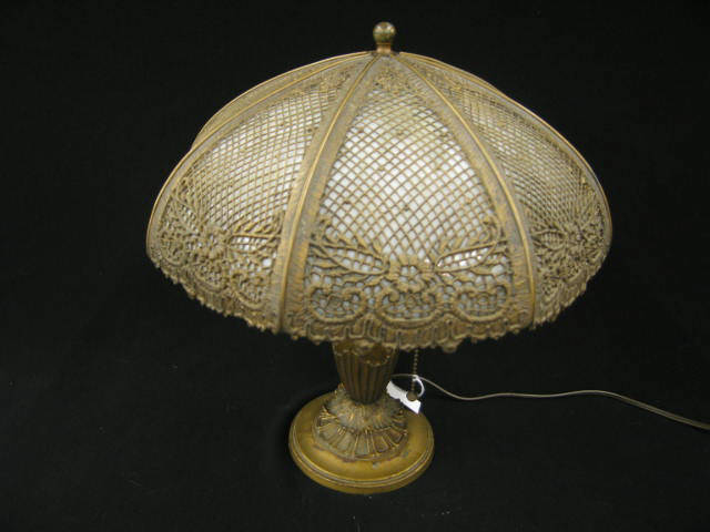 Appraisal: Fancy Slag Glass Diminutive Table Lamp floral and filagree mesh