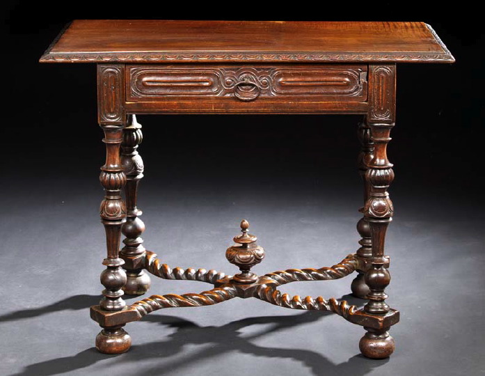 Appraisal: Provincial Carved Fruitwood Occasional Table late th century the rectangular