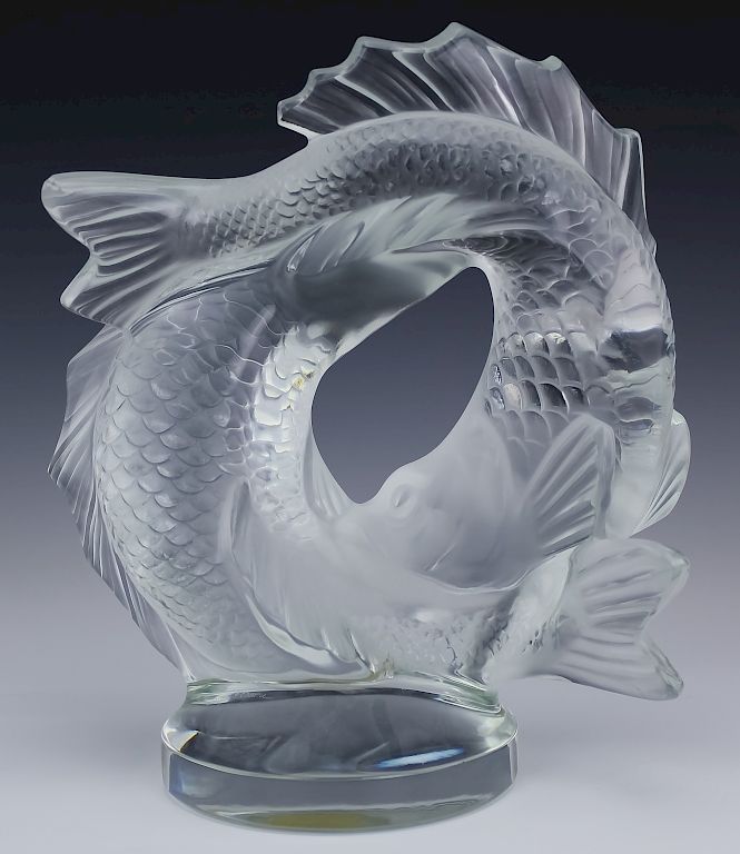 Appraisal: Lalique French Art Glass Deux Poissons Fish Statue Lalique French