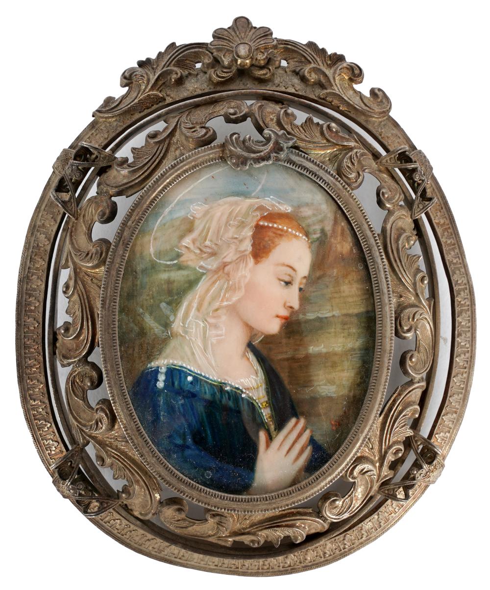 Appraisal: CONTINENTAL PORTRAIT MINIATUREhand-painted on porcelain under glass in a gilt