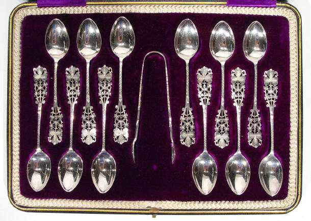 Appraisal: Set of twelve Edwardian silver spoons and matching sugar tongs