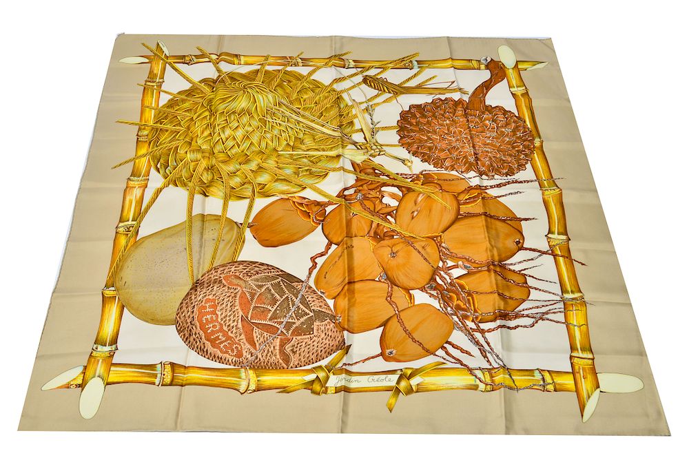 Appraisal: Hermes Jardin Creole Silk Scarf Hermes silk scarf Jardin Creole