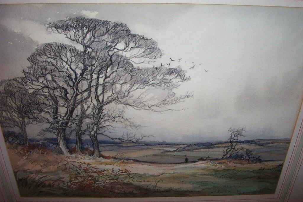 Appraisal: A watercolour and charcoal of a wintry landscape with single