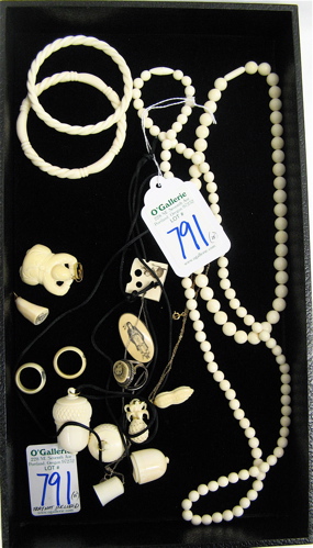 Appraisal: COLLECTION OF FIFTEEN PIECES IVORY JEWELRY hand carved beaded necklaces