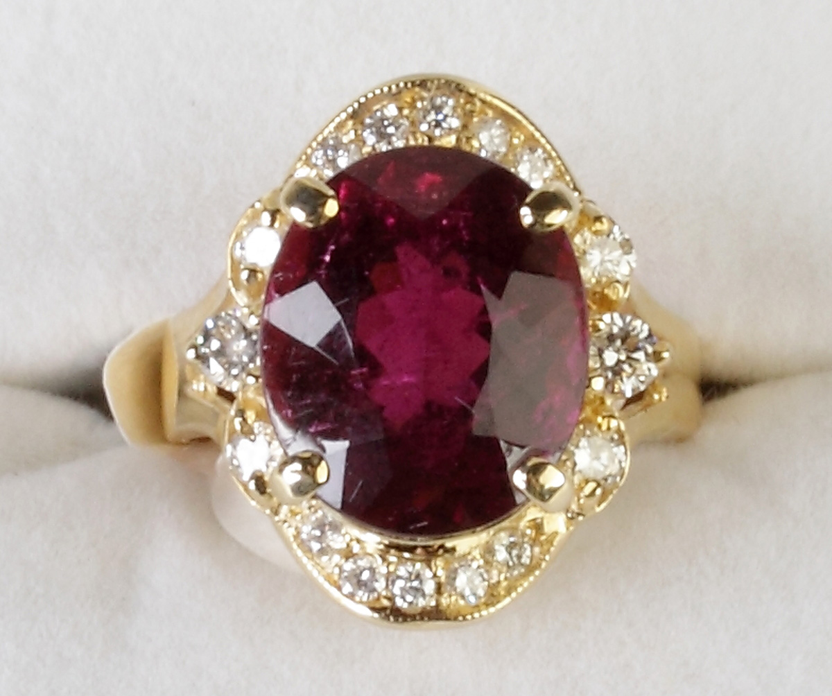 Appraisal: K Gold Rubellite Tourmaline Diamond Ring Approx ctw Mozambique Paraiba