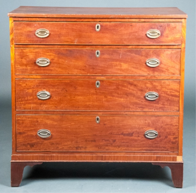 Appraisal: Walnut Four graduated drawers terminating on straight french replaced feet