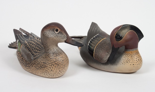 Appraisal: Two Lem Ward carved wood duck figures dated and green-winged