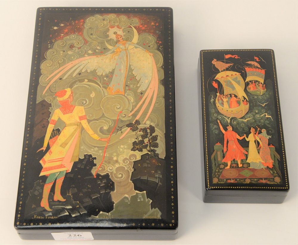 Appraisal: Two Russian Lacquer Boxes legends and fairy tale motif in