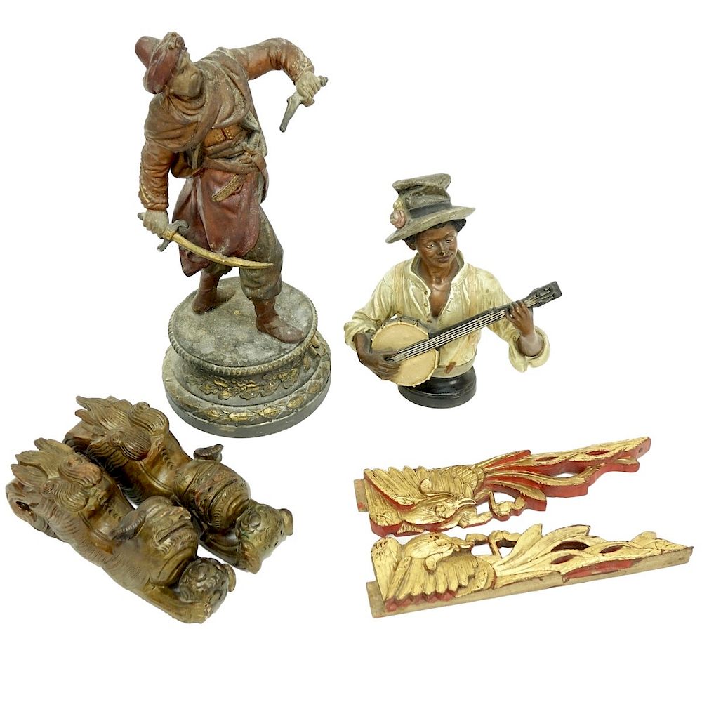 Appraisal: Grouping of Six Vintage Figures and Carvings Grouping of Six