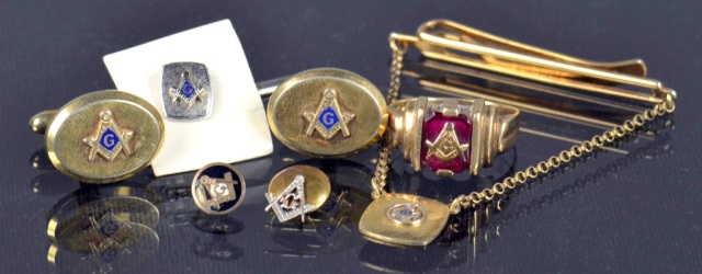 Appraisal: Lot Of Masonic JewelryIncluding k ring with red stone gold