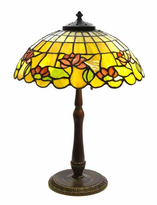 Appraisal: An American Leaded Glass Lamp the Base attributed to Handel