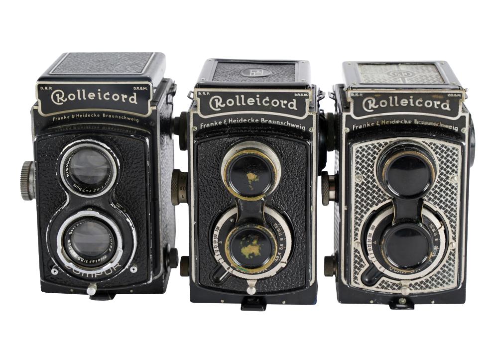 Appraisal: THREE ROLLEICORD MEDIUM FORMAT CAMERASCondition scuffs and scratches viewfinders are