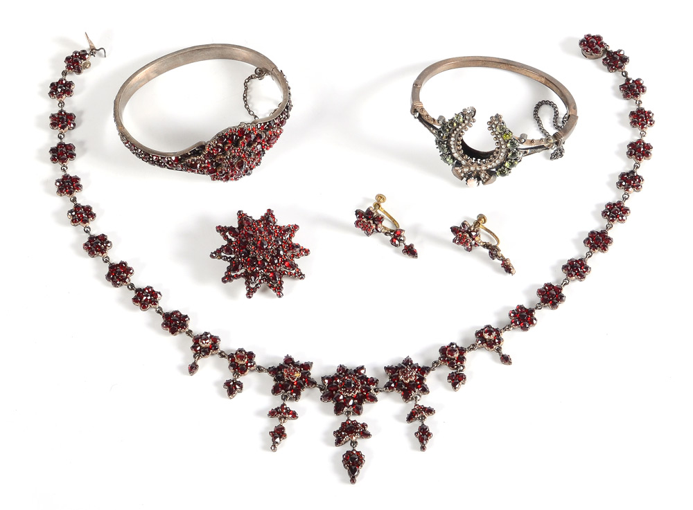 Appraisal: VINTAGE GARNET JEWELRY SUITE To include the hinged bangle Bracelet