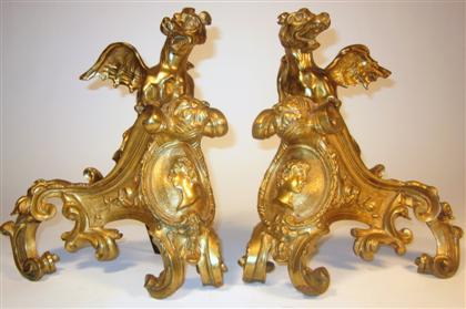 Appraisal: Pair of Louis XV style gilt bronze chenets th century