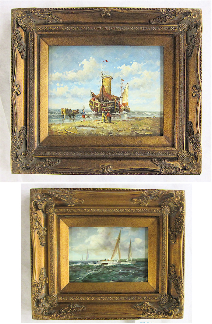 Appraisal: TWO OIL PAINTINGS OF MARITIME SCENES th century Images measuring