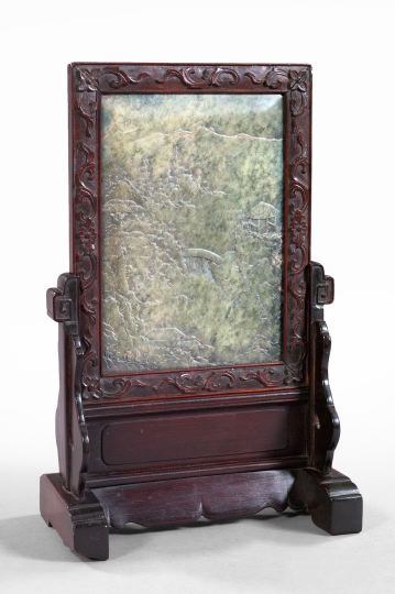 Appraisal: Chinese Relief-Carved Marble Scholar's Desk Screen-on-Stand fourth quarter th century