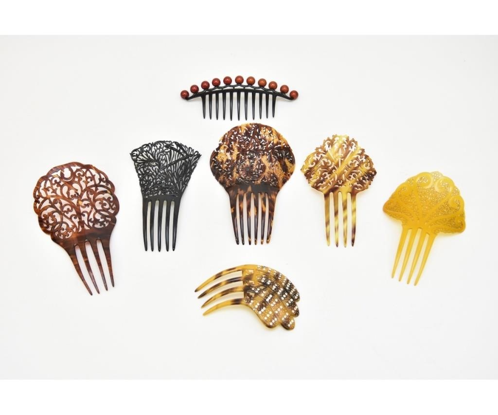 Appraisal: Seven French celluloid plastic hair combs late th early th