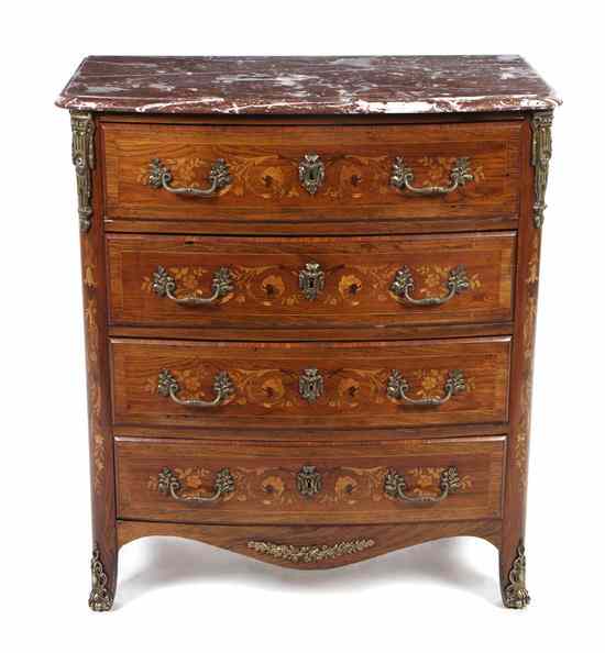 Appraisal: A Louis XVI Style Marquetry Bow Front Chest of Drawers